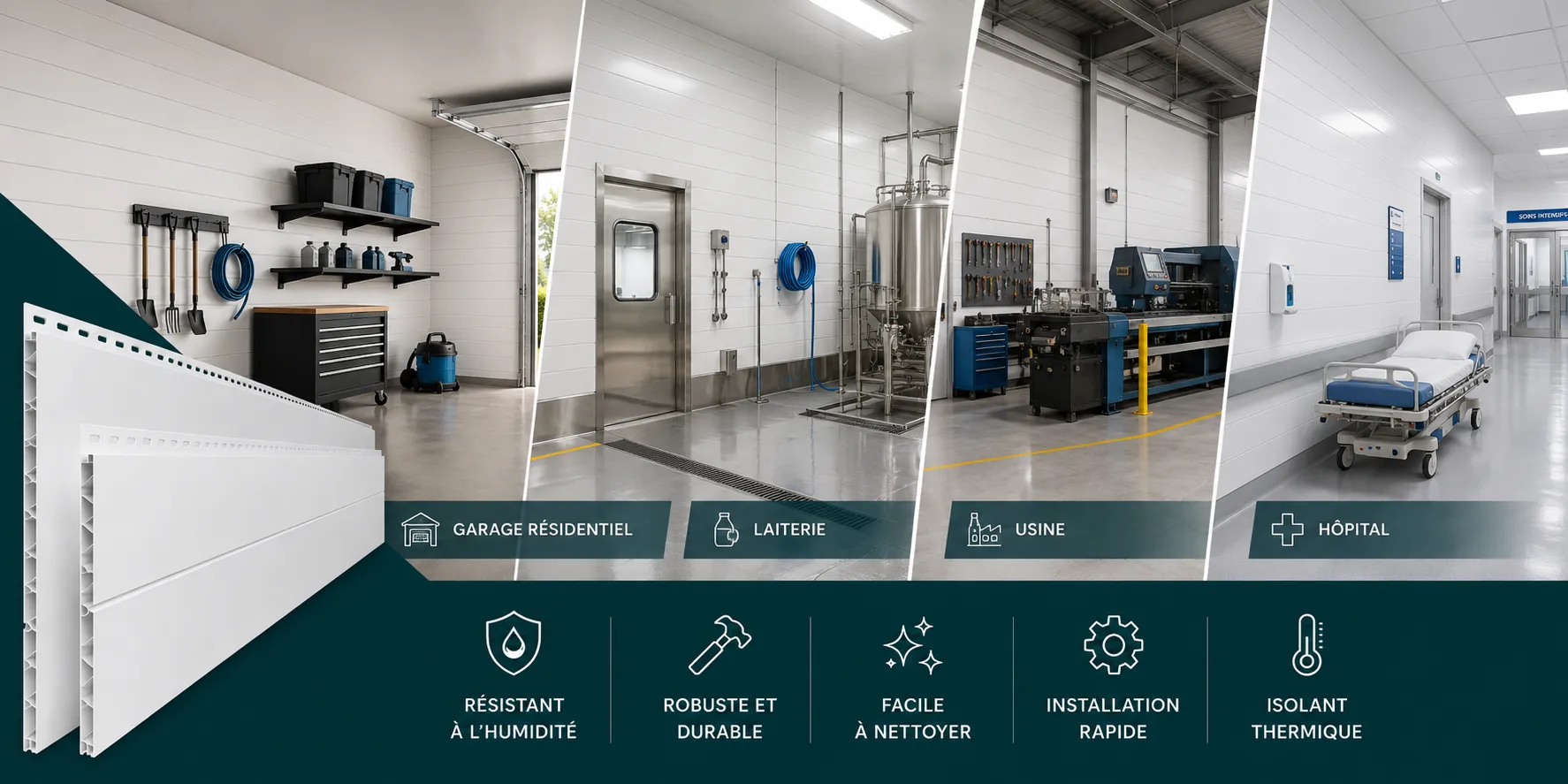 Mur recouvert de panneaux NOREXA blancs dans un environnement de transformation alimentaire